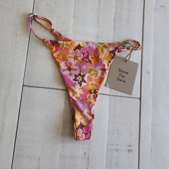 Stone Fox Swim Other - Revolve Stone Fox Swim Pink Orange Isle Thong Bikini Bottom Retro Sz Large NWT